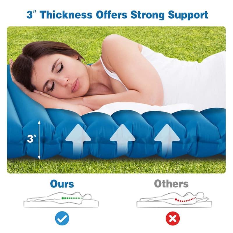 3'' Inflatable Camping Sleeping Pad Waterproof Sleeping Mat Blue/Green
