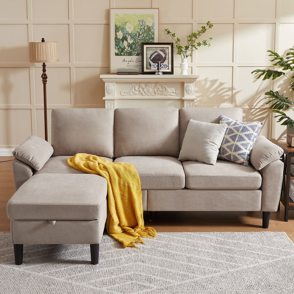Modern Sectional Sofa Couch L Shaped with Removable Armrest, Convertible Couch with Reversible Ottoman for Living Room