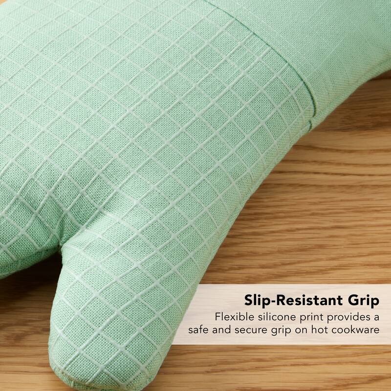 KITCHENAID Gourmet Series Gridlines Oven Mitts 2-Pack Set, Heat Resistant up to 600°F, Soft Silicone Grip, Magnetic Cuff