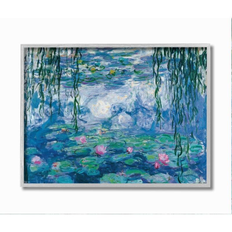 Stupell Classic Water Lilies Painting Monet Pond Detail Framed Giclee Texturized Art by Claude Monet - 11 x 14 - Grey