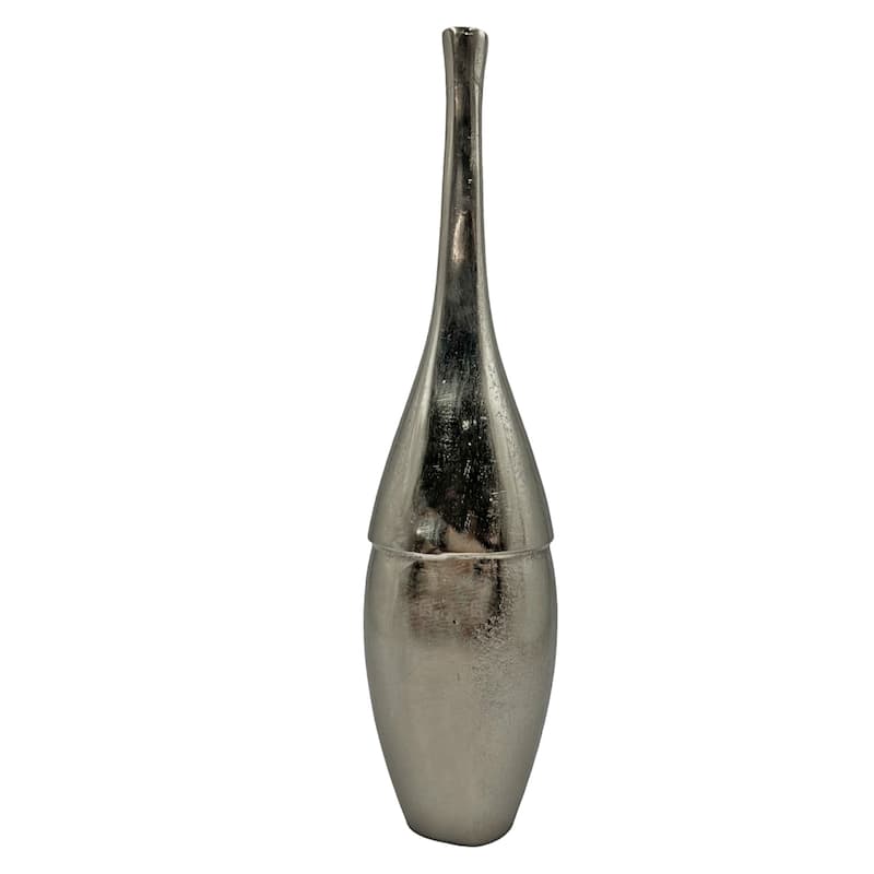 Decorative Handmade Aluminum Bottle Flower Vase - 5 x 4 x 19 in - Silver