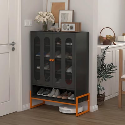 High Shoe Cabinet with Adjustable Partitions & Mesh Doors