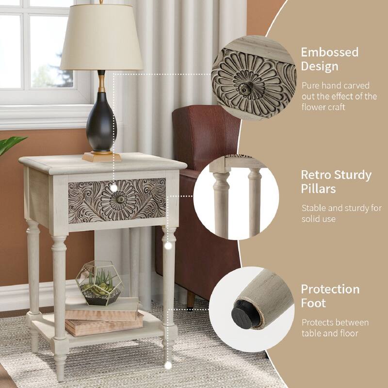 SUNBURY Vintage Solid Wood Nightstand with Drawer