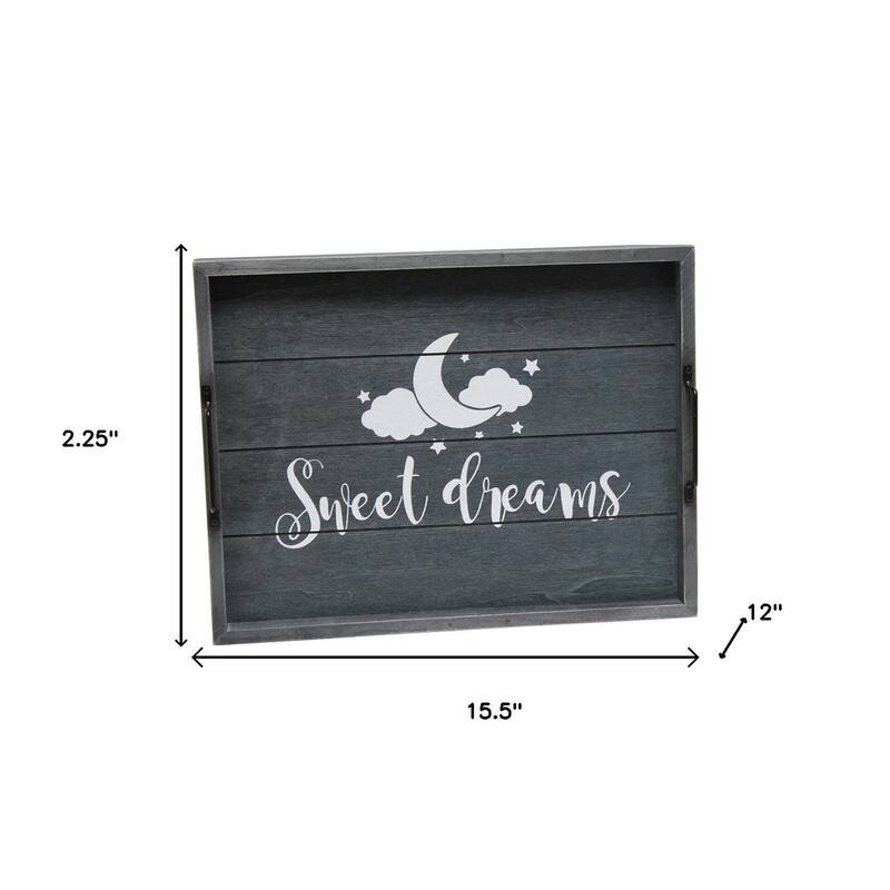 HomeRoots 16" Dark Blue And White Sweet Dreams Serving Tray With Handles - 15.50 in. x 2.25 in. x 12.00 in.
