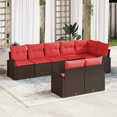 vidaXL 8/9 Garden Sofa Set with Cushions Black/Brown/Grey Poly Rattan - 113.8 x 48.8 x 27.2
