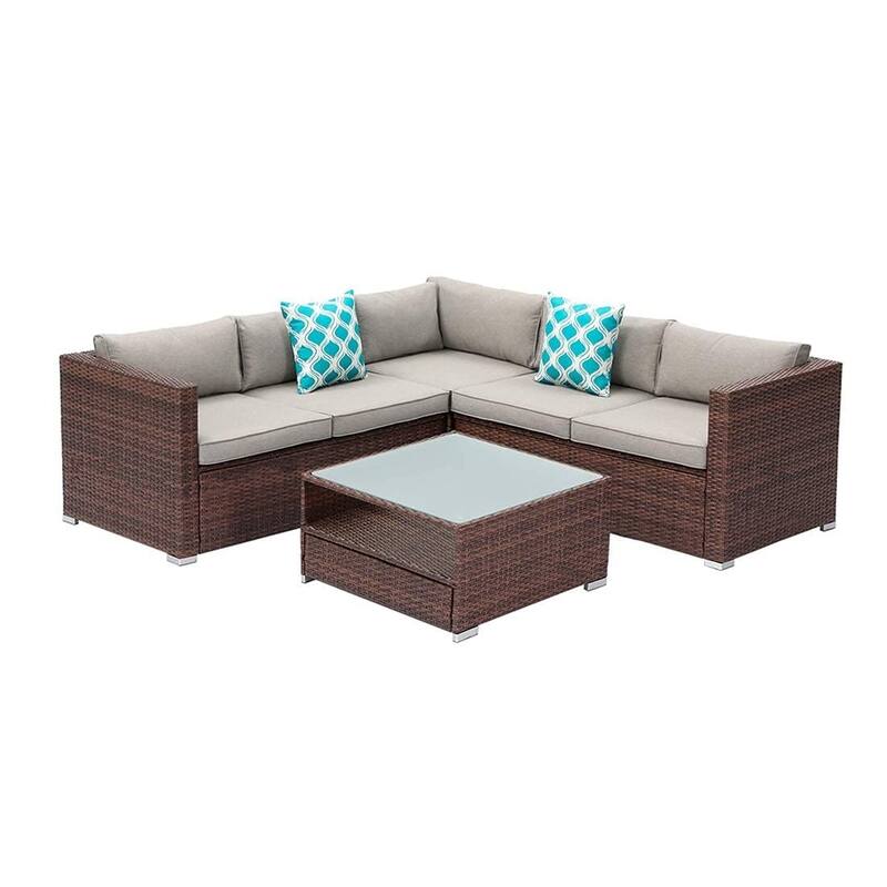 4-Piece Patio Conversation Set Patio Furniture Set With Thick Cushions,Outdoor Sectional Sofa Outdoor Wicker Sofa W Coffee Table