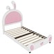 preview thumbnail 18 of 22, Twin Size Upholstered Platform Bed with Ribbit Shaped Headboard, Cute Animal Shaped Bed Frame with Bed End Storage Pocket