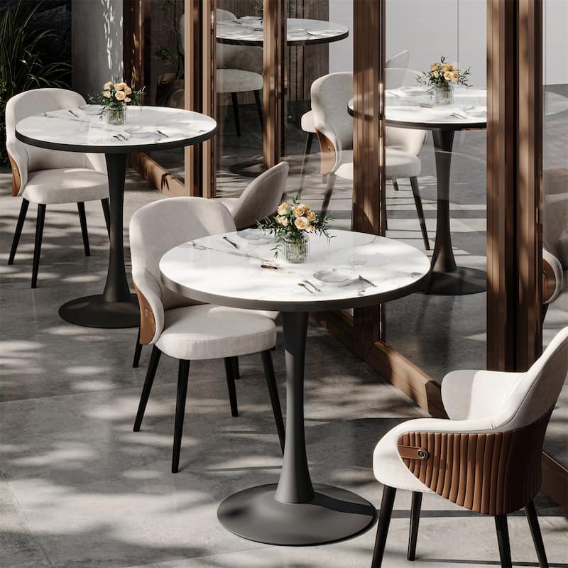 Round Kitchen Dining Table White Sintered Stone-top Larger Pedestal Base Furniture Leisure Coffee Table
