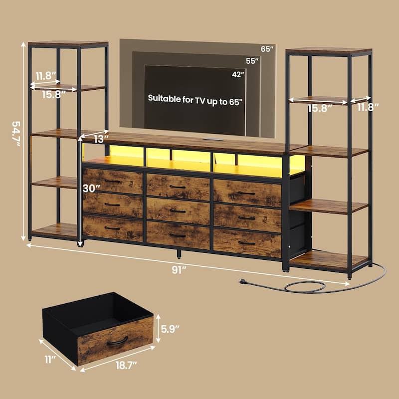 TV Stand Dresser with Bookcase TV Console Table Entertainment Center LED