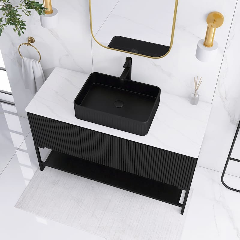 48 inch Freestanding Bathroom Vanity with Ceramic Sink in Black wood