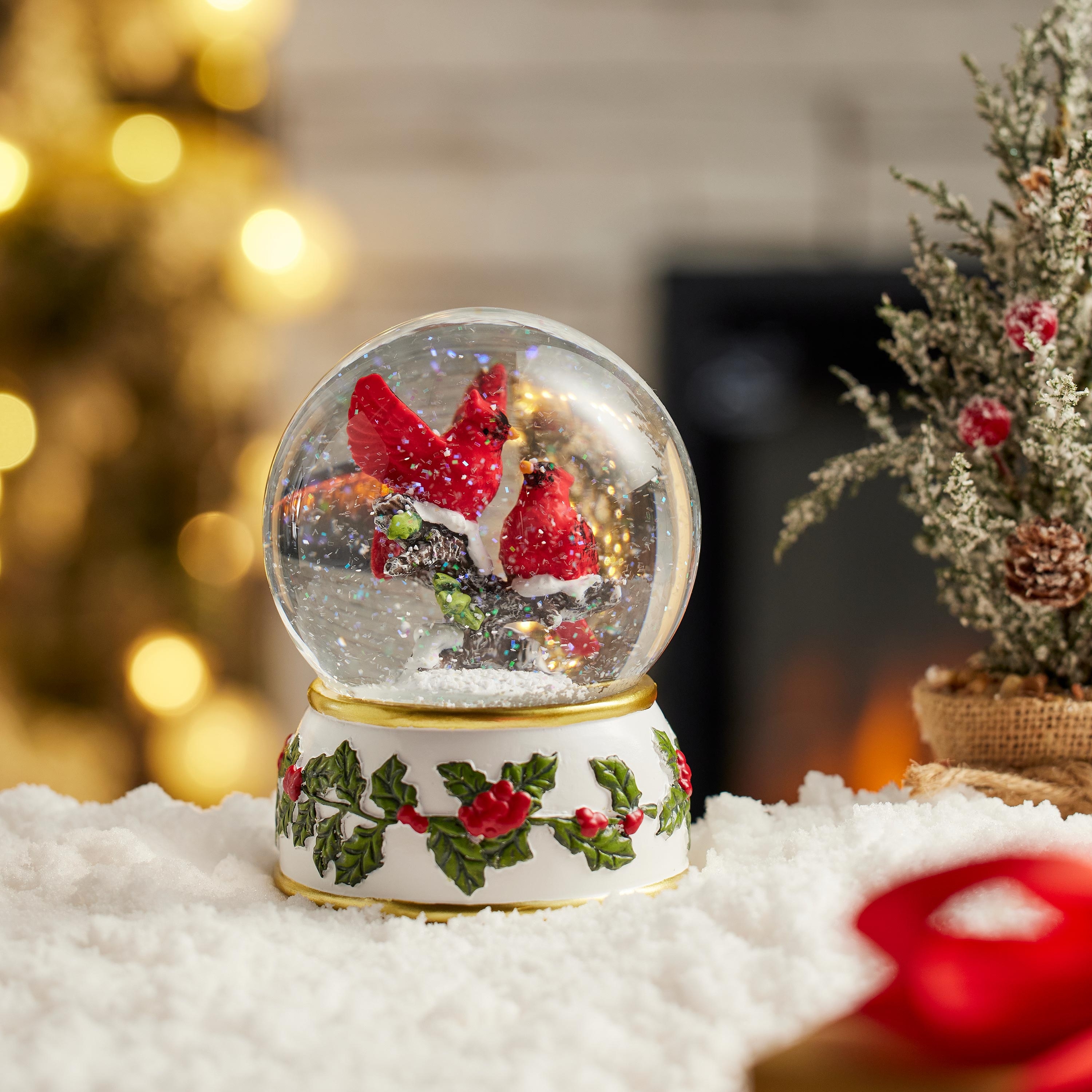 Musical Cardinal Resin Snow Globe - 5.75"