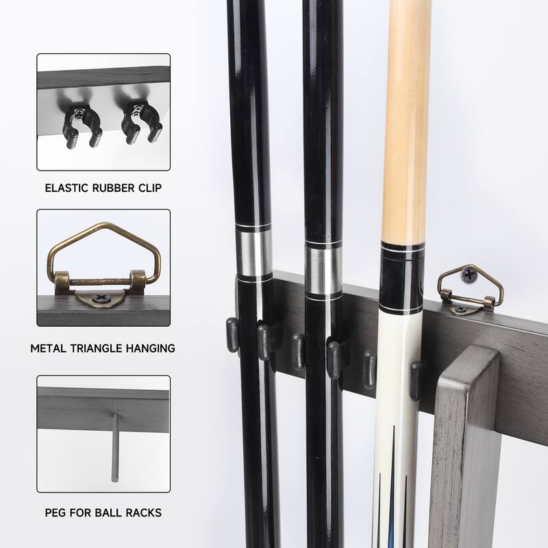 GSE™ 6-Pool Cue Wall Mounting Billiard Cue Rack, Hanging Wall Mounted Pool Cue Stick Holder