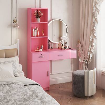 Simple Hair Desk with 2 Drawers,Multi-Layer Storage,Large Storage Space
