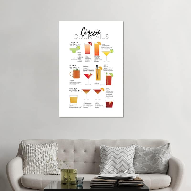 iCanvas "Classic Cocktails - Tequila Brandy Vodka" by Alchera Design Posters Canvas Print - 48x32x1.5