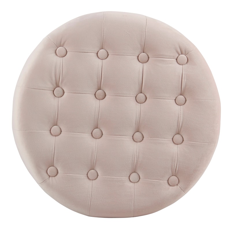 Carbon Loft Hackback Velvet Tufted Pink Blush Round Storage Ottoman