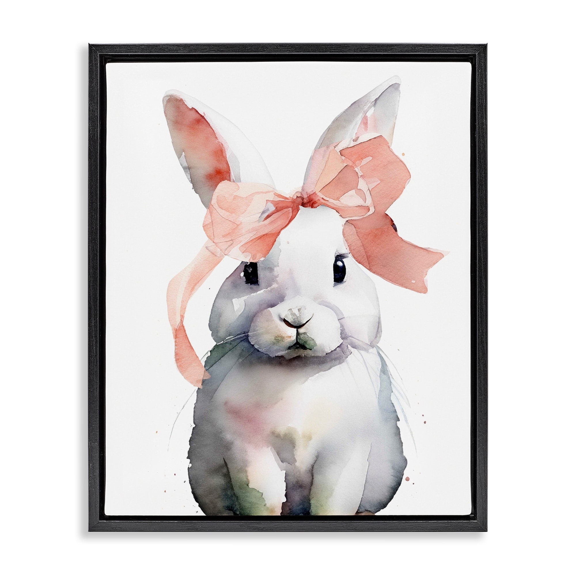 Stupell Bunny with Soft Pink Ribbon Framed Floater Canvas Wall Art Design By Lil' Rue