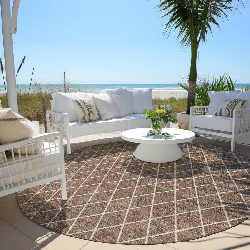 Machine Washable Indoor/ Outdoor Chantille Diamond Trellis Rug - Brown - 8' x 8'