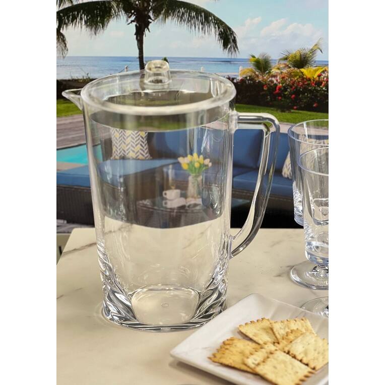 Water Pitcher with Lid, Oval Halo Design Unbreakable Plastic Pitcher