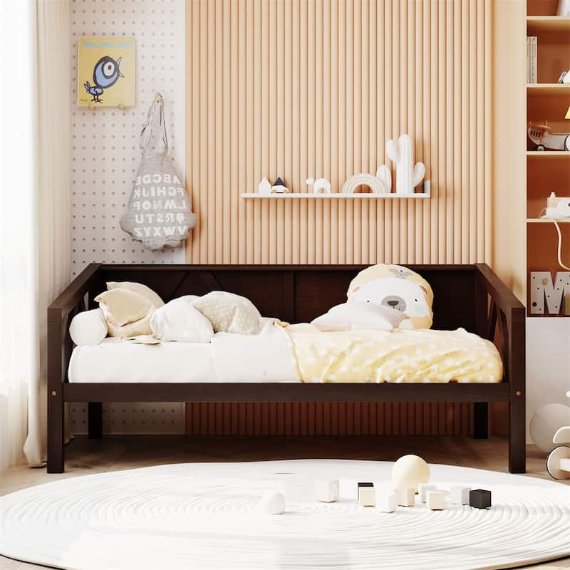 Merax Rustic Style Wood Daybed with Wood Slat Support