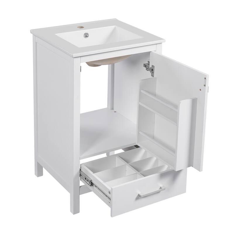 Bathroom Vanity with Sink, Small Bathroom Storage Cabinet, Bathroom Vanities with Soft Closing Door & Divider Drawer