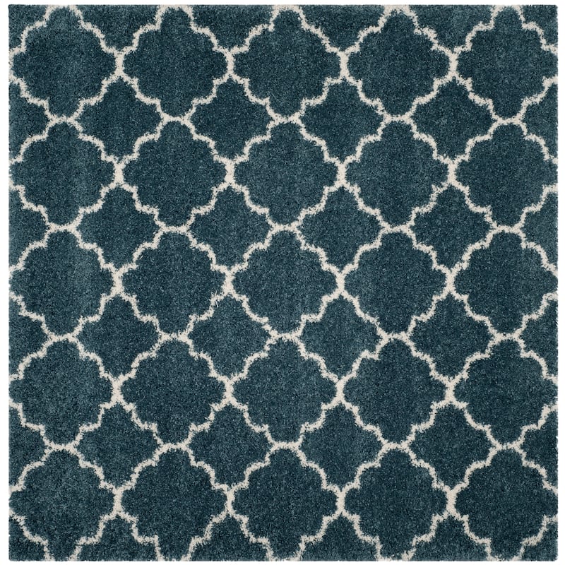 SAFAVIEH Hudson Shag Jeryl Glam Trellis 2-inch Area Rug - 5'3" Square - Slate Blue/Ivory