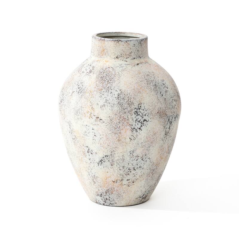 2-Piece Marbled White Round Stoneware Vase Set