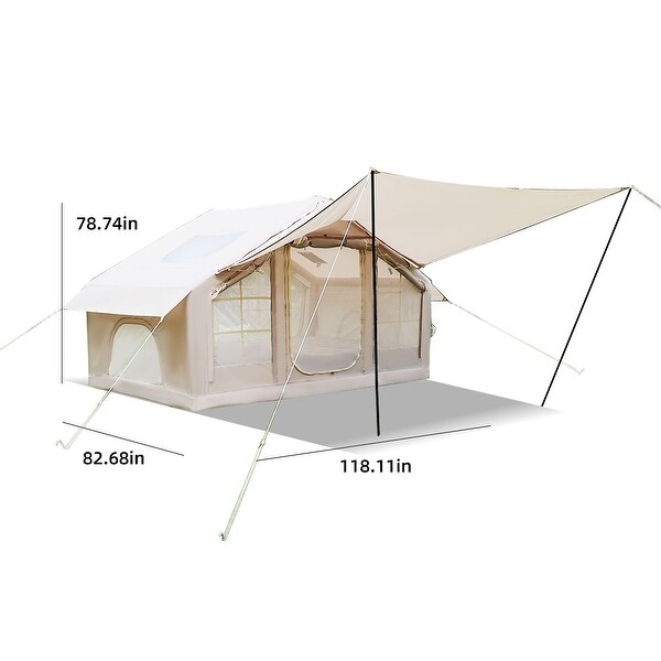 Inflatable Camping Tent with Canopy, Mesh Windows and Doors - On