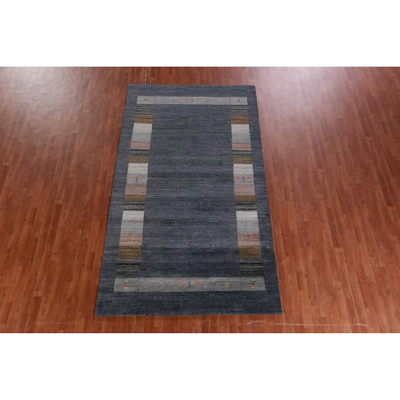 Hand Knotted Oriental 100% Wool Carpet Tribal Tribal Navy Blue & Blues Gabbeh Area Rug - 10' 0'' X 5' 6''