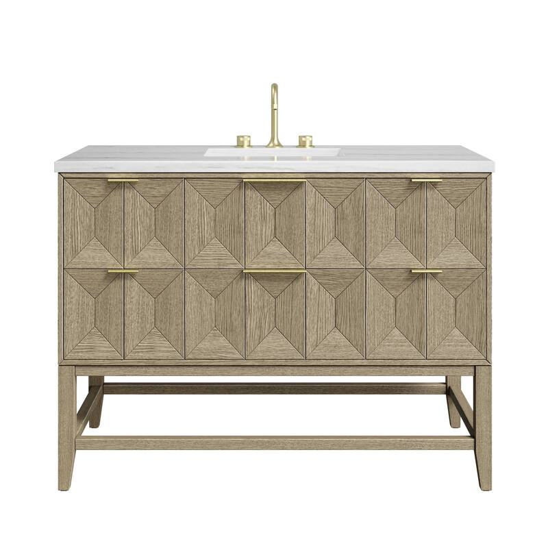 James Martin Vanities D100-V48-3AF Emmeline 48" Single Basin Ash Wood - Pebble Oak - Oak Finish