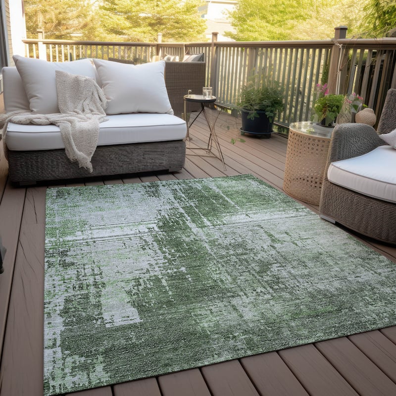 Machine Washable Indoor/ Outdoor Chantille Abstract Ombre Rug - Fern - 5' x 7'6"