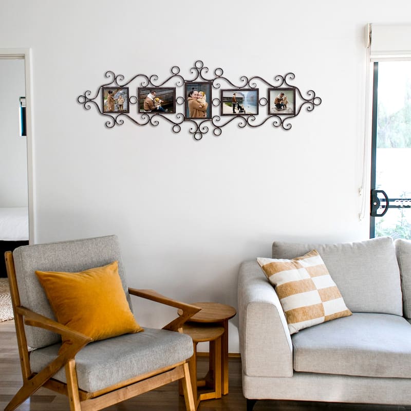 Adeco 5 Openings Metal Filigree Wall Hanging Collage Pic Photo Frame