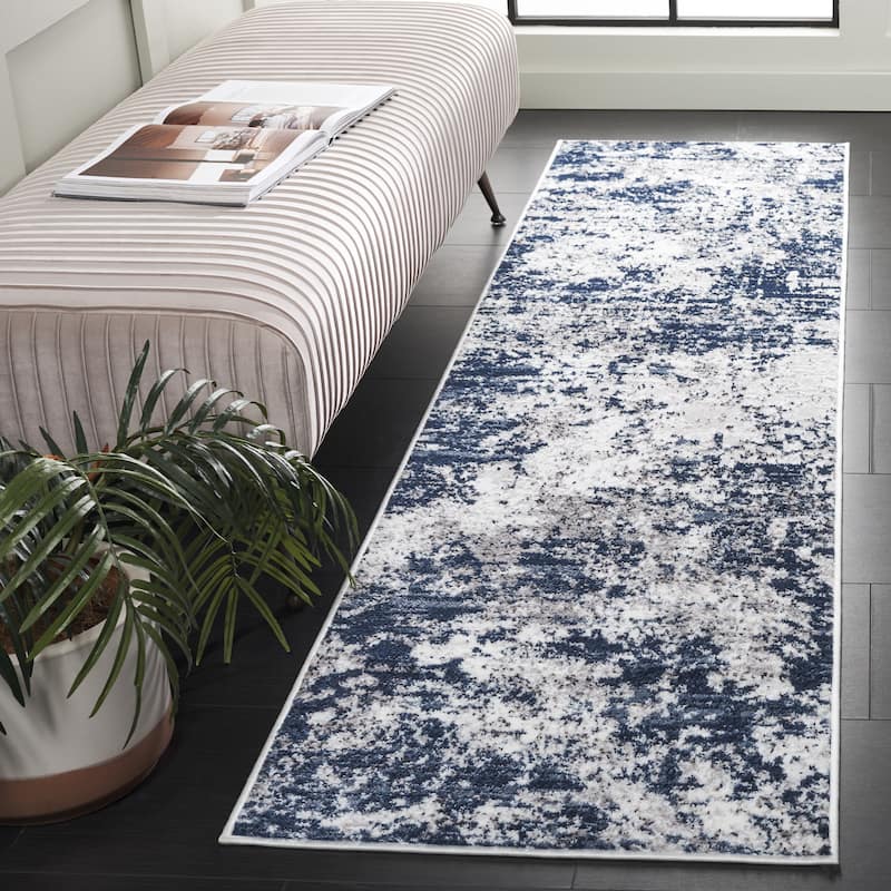 SAFAVIEH Amelia Modern Abstract Rug - 2'2" x 8' Runner - Ivory/Navy - Runner