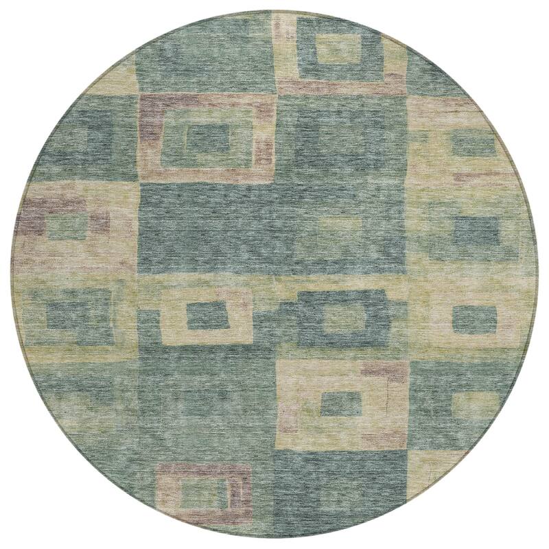 Machine Washable Indoor/ Outdoor Contemporary Blocks Chantille Rug