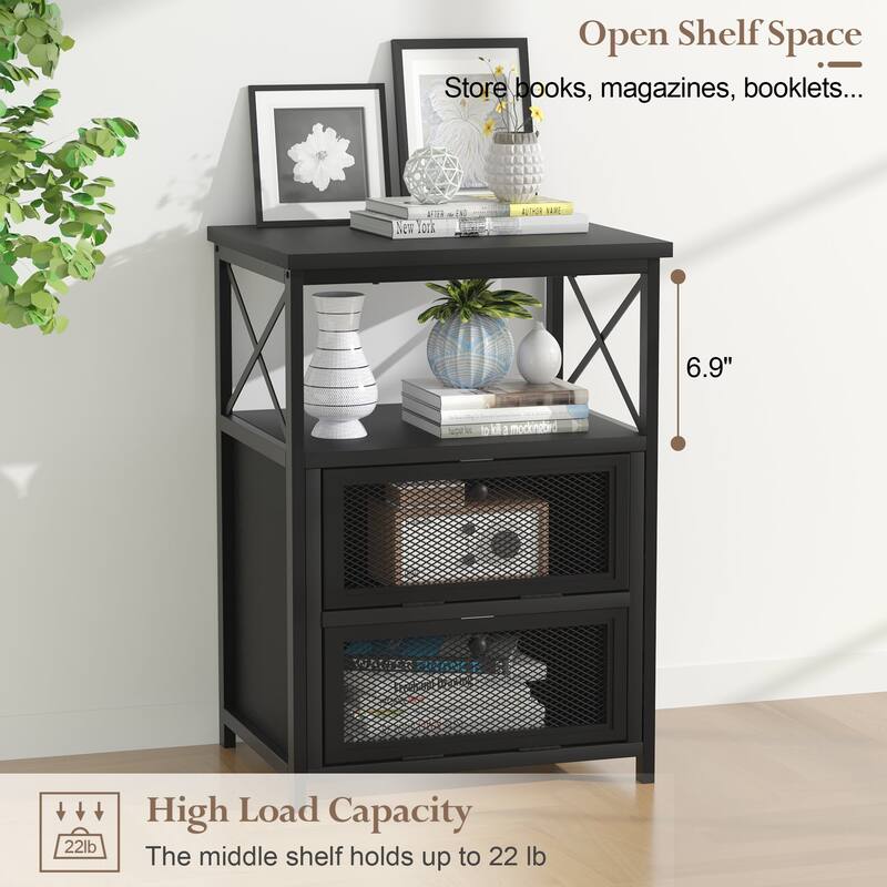 VECELO Modern End Table with 3-tier Storage Shelves, Nightstands with Charging Station(Nightstand Set of 2)
