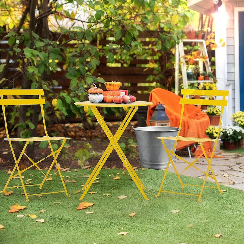 EROMMY 3-Piece Bistro Set Outdoor Patio Furniture, Foldable Garden Table and Chairs, Rust-Resistant, Lightweight for Balcony