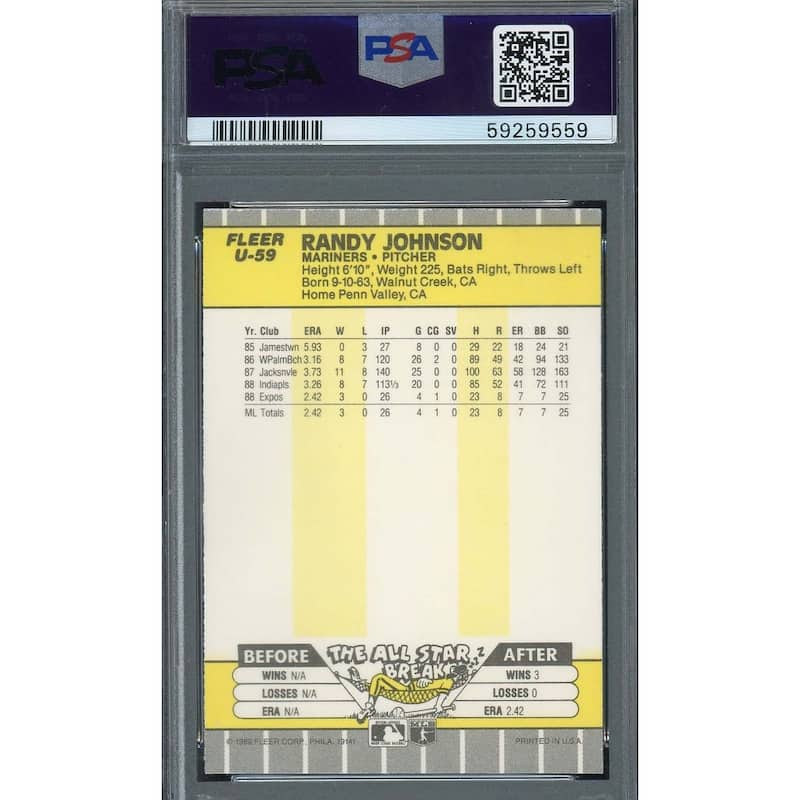 Randy Johnson 1989 Fleer Update Baseball Rookie Card RC #U-59 Graded PSA 8 - 8'6" x 11'6"