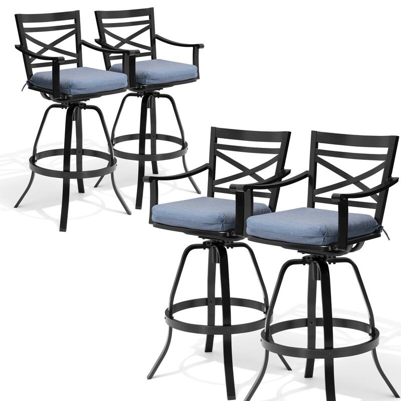 All-Weather Patio Outdoor Indoor Aluminum Swivel Bar Stools with Sunbrella Cushion - SpectrumDenim - 4-Piece