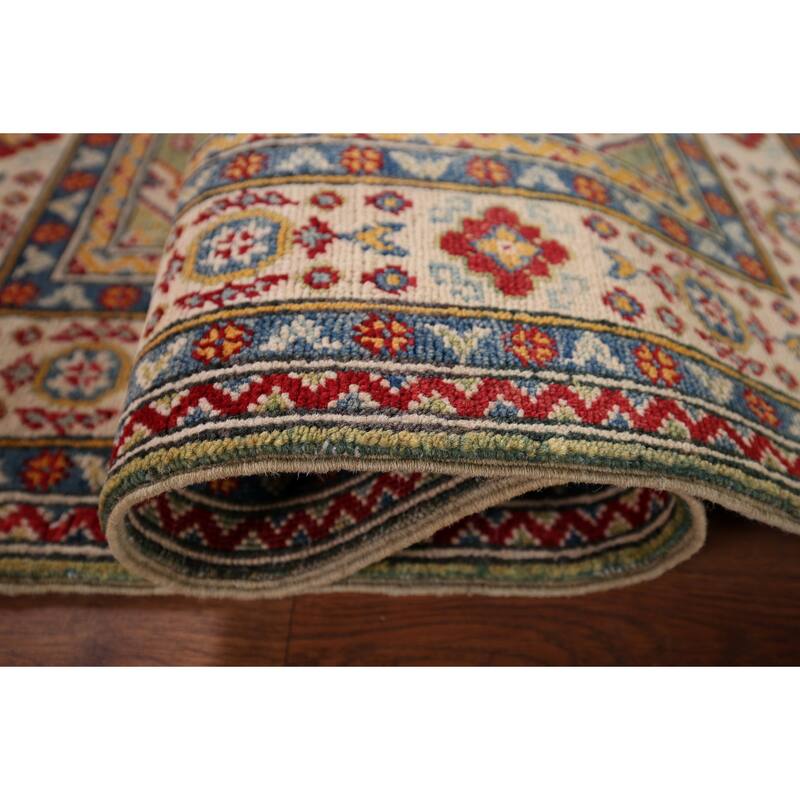 Light Green Kazak Accent Rug Handmade Wool Carpet - 3'4" x 4'9"