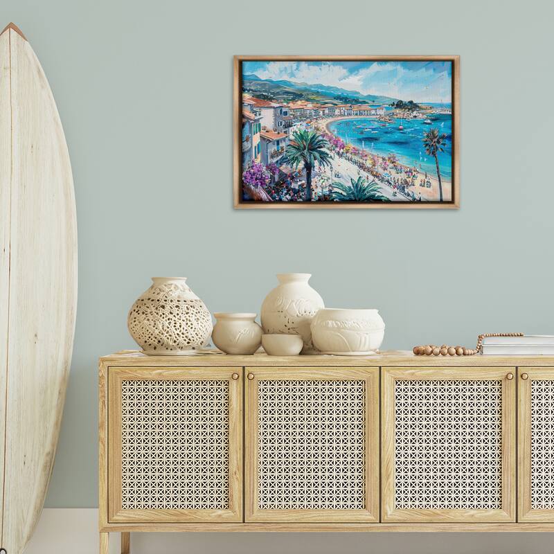 Stupell Busy Summer Beach Town Framed Floater Canvas Wall Art Design By LSR Design Studio