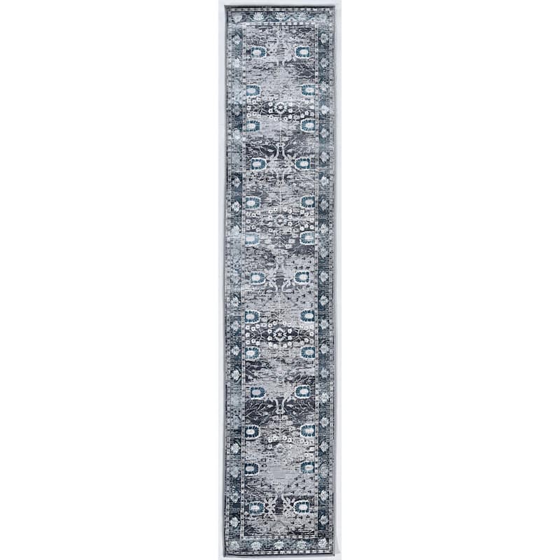 Vintage Zeigler Runner Rug - 2' x10' Runner - 2' x10' Runner - Charcoal/Blue