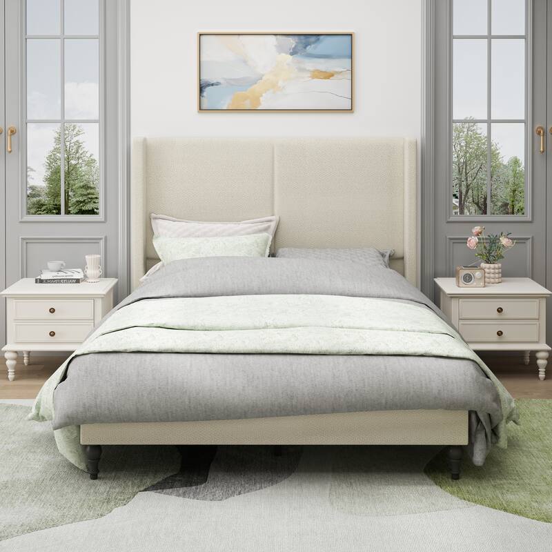 Queen Size Bed Frame with 55.5"High Back Upholstered Headboard