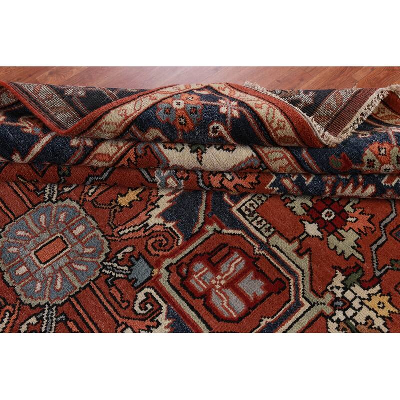 Hand Knotted Oriental 100% Wool Carpet Traditional Medallion Oranges & Rust Heriz (serapi) Area Rug - 13' 9'' X 9' 11''