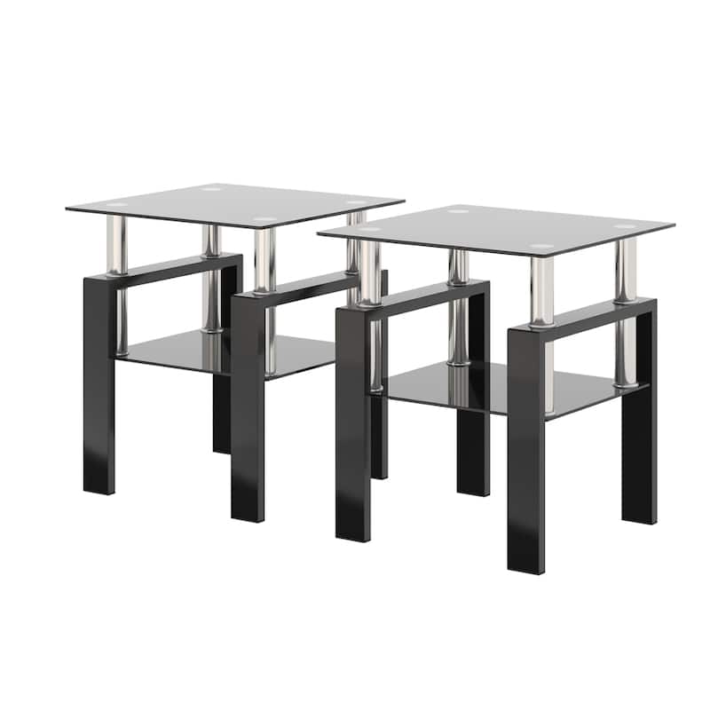 Modern Tempered Glass End Table (Set of 2) - Black