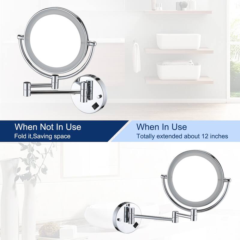 8 Inch LED Wall Mount Two-Sided Makeup Vanity Mirror,Requires Hardwiring