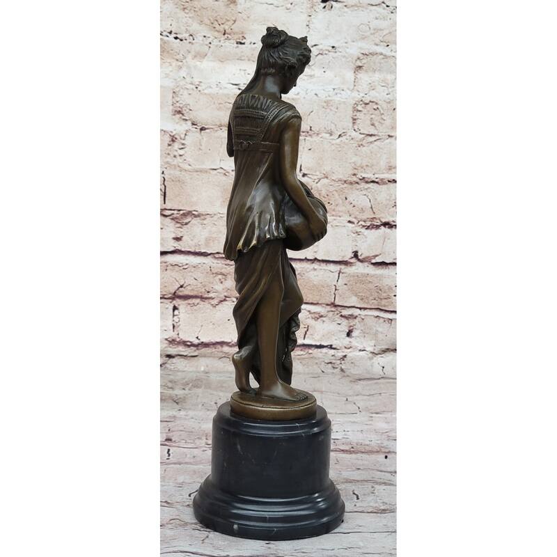 Water Bearer Young Woman Clical Bronze Sculpture Statue Figure On Marble Base By Milo
