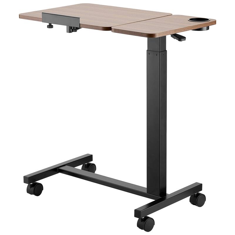 Anmytek Height Adjustable Overbed Table with Flip Top and Wheels Wood Black