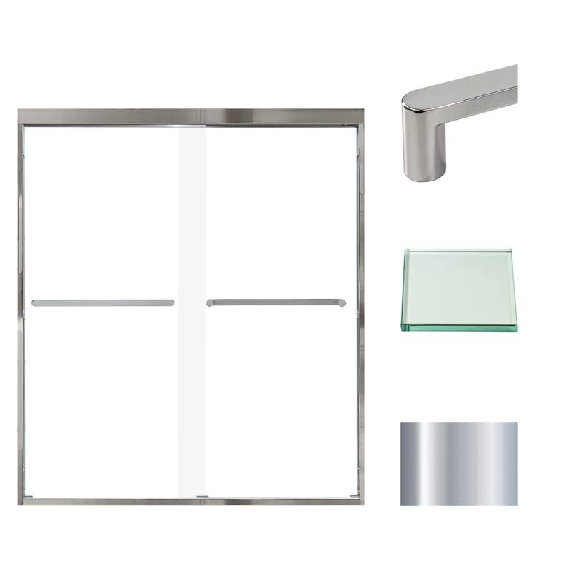Frederick 59 in. W x 66 in. H Sliding Semi-Frameless Shower Door with Clear Glass - 57.75-59-in W x 66-in H - Polished Chrome