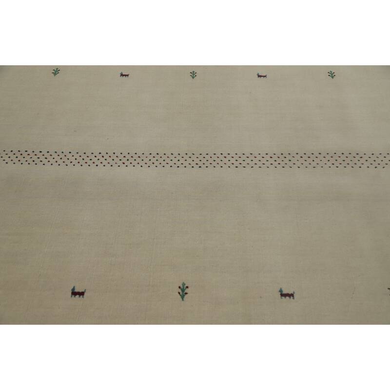 Hand Knotted Oriental 100% Wool Carpet Tribal Animal Pictorial Beige & Ivories Gabbeh Area Rug - 7' 10'' X 5' 5''