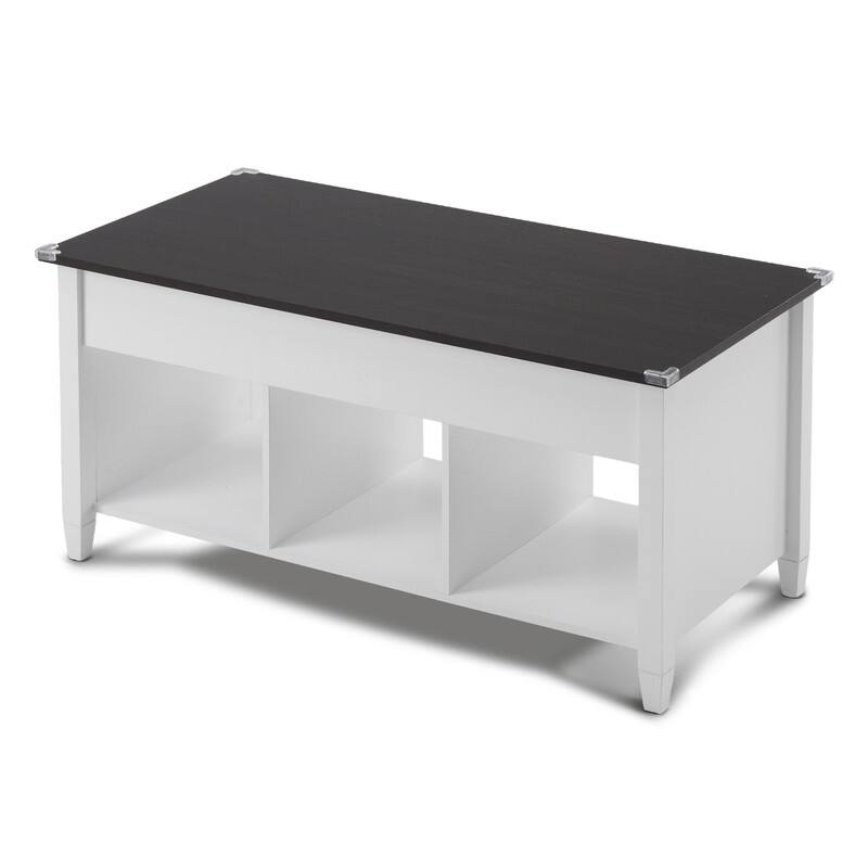 VINGLI Adjustable Solid Wood Leg Double-Layer White Frame Rectangular P2 Board Coffee Table - Grey