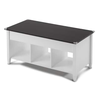 VINGLI Adjustable Solid Wood Leg Double-Layer White Frame Rectangular P2 Board Coffee Table